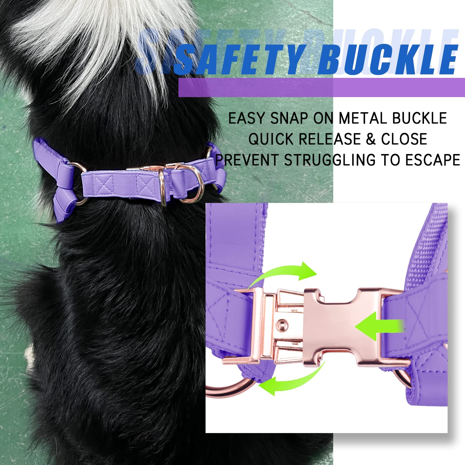 Soft Leather No Pull Dog Harness - Adjustable Step In Dog Harness With Rose Gold Heavy Duty Metal Buckle, Freedom Nylon Dog Halt